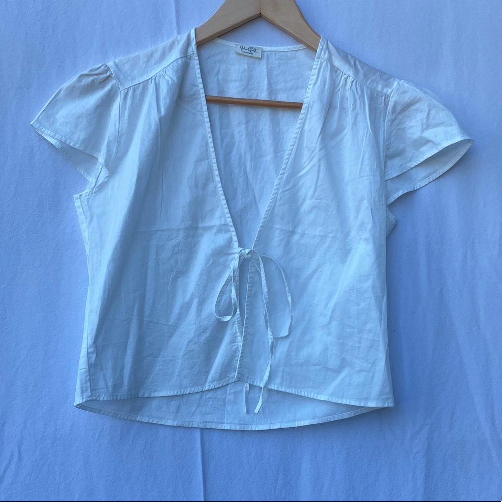 Brandy Melville White Tie-Front V-Neck Blouse